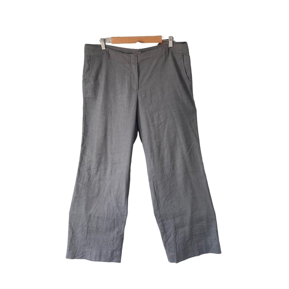 J Jill Linen blend Pants Sz 16 Gray Stretch Flat Front Zip Casual Wid Leg Relax